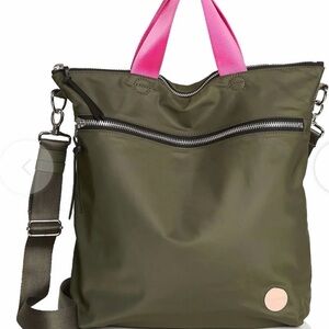 Chic Olive Tote with Pink Accents